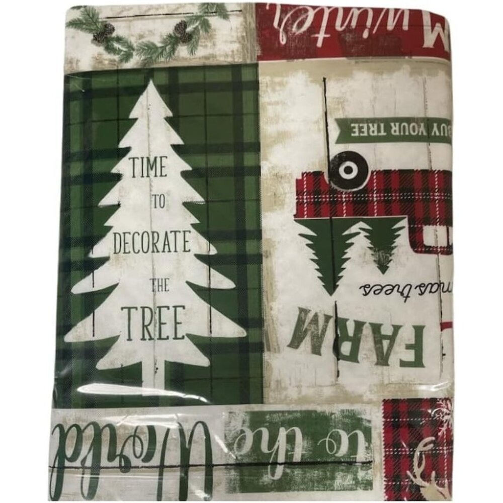 At Home Vinyl Tablecloth - Bringing Home The Tree (60" Round)